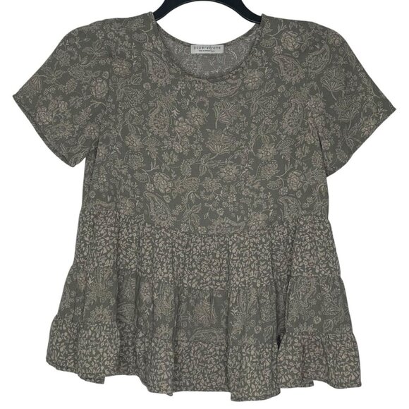 Paper Crane Blouse Peasant Tiered Boho Size Small Floral Babydoll Short Sleeves - Picture 1 of 5